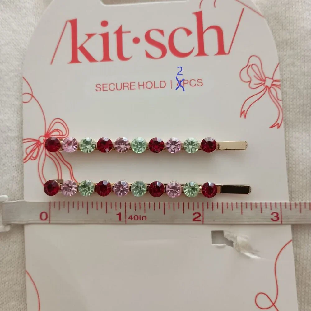 NEW set of 2 red pink white crystal gem rhinestone bobby pins